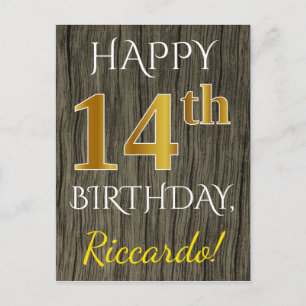 Faux Wood, Faux Gold 14th Birthday + Eigen naam Briefkaart