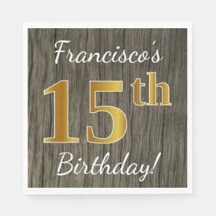 Faux Wood, Faux Gold 15th Birthday + Eigen naam Servetten