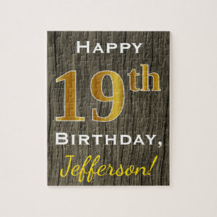 Faux Wood, Faux Gold 19th Birthday + Eigen naam Legpuzzel