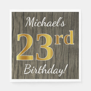 Faux Wood, Faux Gold 23rd Birthday + Eigen naam Servet