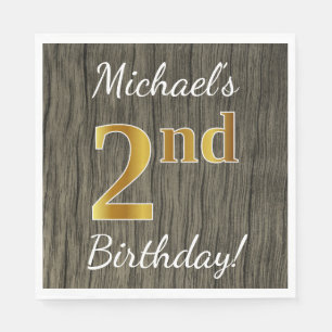 Faux Wood, Faux Gold 2e verjaardag + Eigen naam Servet