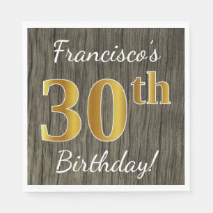 Faux Wood, Faux Gold 30th Birthday + Eigen naam Servet