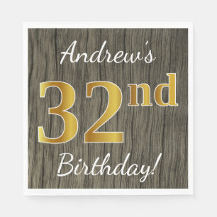 Faux Wood, Faux Gold 32nd Birthday + Eigen naam Servet