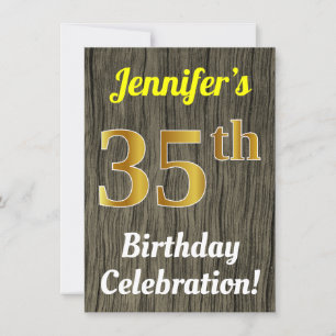 Faux Wood, Faux Gold 35th Birthday Celebration Kaart