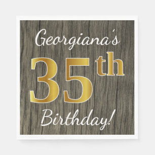 Faux Wood, Faux Gold 35th Birthday + Eigen naam Servet