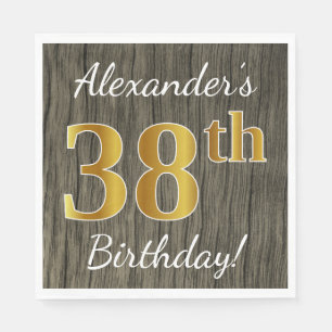 Faux Wood, Faux Gold 38th Birthday + Eigen naam Servet