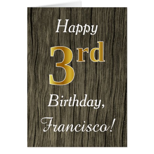 Faux Wood, Faux Gold 3e anniversaire + Nom personn (Devant)