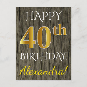 Faux Wood, Faux Gold 40th Birthday + Eigen naam Briefkaart
