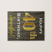 Faux Wood, Faux Gold 40th Birthday + Eigen naam Legpuzzel (Horizontaal)