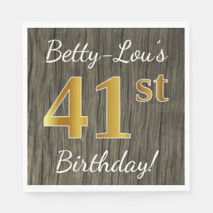 Faux Wood, Faux Gold 41st Birthday + Eigen naam Servet