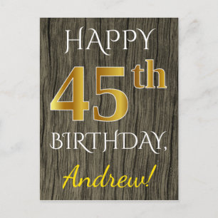 Faux Wood, Faux Gold 45th Birthday + Eigen naam Briefkaart