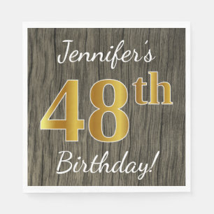 Faux Wood, Faux Gold 48th Birthday + Eigen naam Servet