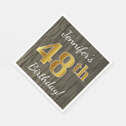 Faux Wood, Faux Gold 48th Birthday + Eigen naam Servet (Hoek)