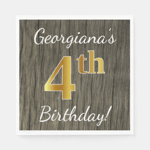 Faux Wood, Faux Gold 4th Birthday + Eigen naam Servetten
