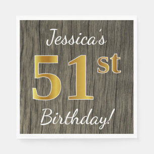 Faux Wood, Faux Gold 51st Birthday + Eigen naam Servet