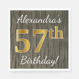 Faux Wood, Faux Gold 57th Birthday + Eigen naam Servet