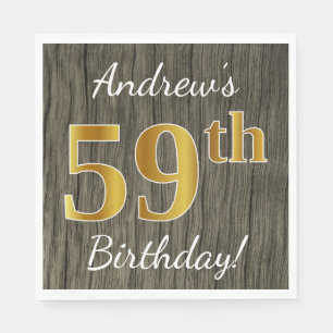 Faux Wood, Faux Gold 59th Birthday + Eigen naam Servet