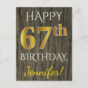 Faux Wood, Faux Gold 67th Birthday + Eigen naam Briefkaart