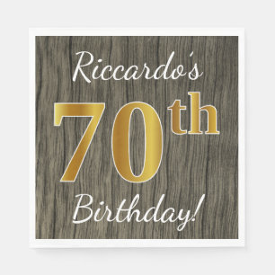 Faux Wood, Faux Gold 70th Birthday + Eigen naam Servetten