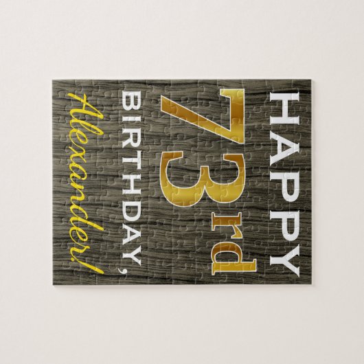 Faux Wood, Faux Gold 73rd Birthday + Eigen naam Legpuzzel (Horizontaal)