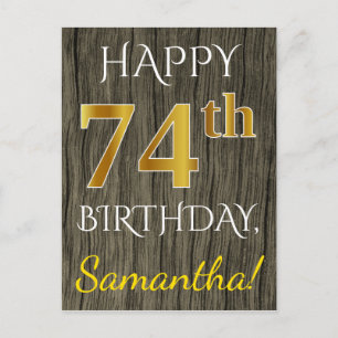 Faux Wood, Faux Gold 74th Birthday + Eigen naam Briefkaart