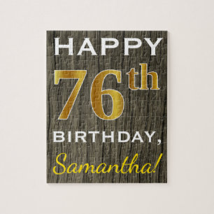 Faux Wood, Faux Gold 76th Birthday + Eigen naam Legpuzzel