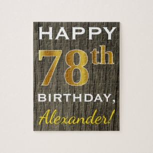 Faux Wood, Faux Gold 78th Birthday + Eigen naam Legpuzzel