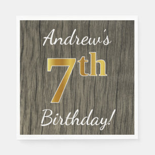 Faux Wood, Faux Gold 7th Birthday + Eigen naam Servetten