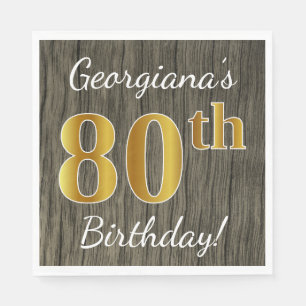 Faux Wood, Faux Gold 80th Birthday + Eigen naam Servetten
