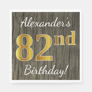 Faux Wood, Faux Gold 82nd Birthday + Eigen naam Servetten
