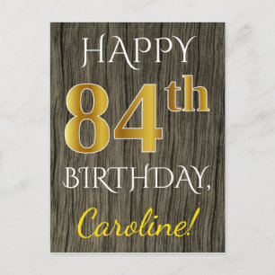 Faux Wood, Faux Gold 84th Birthday + Eigen naam Briefkaart