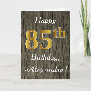 Faux Wood, Faux Gold 85th Birthday + Eigen naam Kaart