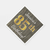 Faux Wood, Faux Gold 85th Birthday + Eigen naam Servet (Hoek)