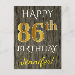 Faux Wood, Faux Gold 86th Birthday + Eigen naam Briefkaart