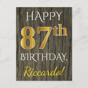 Faux Wood, Faux Gold 87th Birthday + Eigen naam Briefkaart