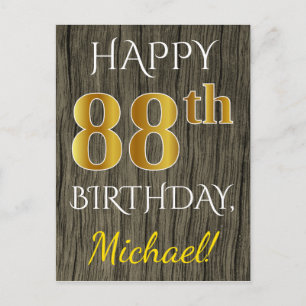 Faux Wood, Faux Gold 88th Birthday + Eigen naam Briefkaart