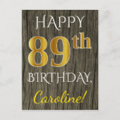 Faux Wood, Faux Gold 89th Birthday + Eigen naam Briefkaart (Voorkant)