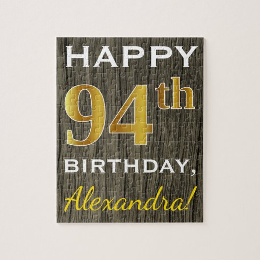 Faux Wood, Faux Gold 94th Birthday + Eigen naam Legpuzzel (Verticaal)