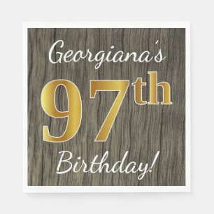 Faux Wood, Faux Gold 97th Birthday + Eigen naam Servet