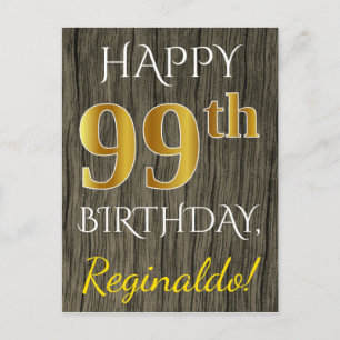 Faux Wood, Faux Gold 99th Birthday + Eigen naam Briefkaart