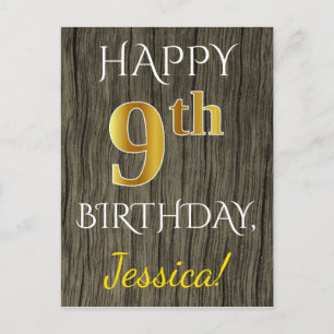 Faux Wood, Faux Gold 9th Birthday + Eigen naam Briefkaart