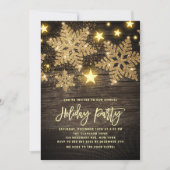 Faux Wood Gold Glitter Snowflakes Vakantie Feest Kaart (Voorkant)