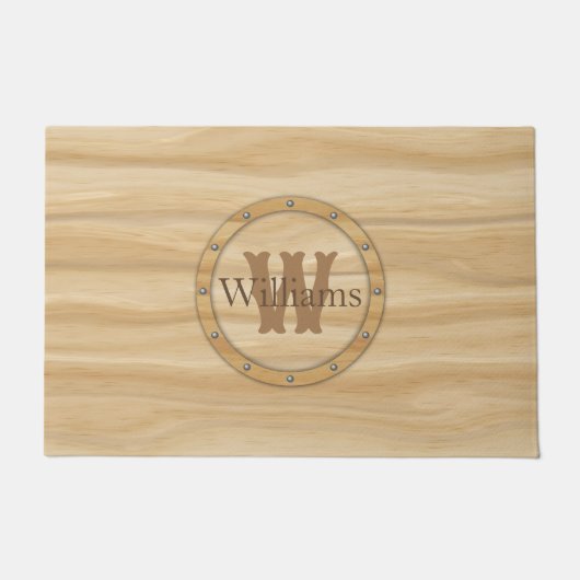 Faux Wood Grain Monogram Deurmat (Voorkant)