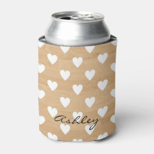 Faux Wood Hearts Pattern Gepersonaliseerde Koelb Blikjeskoeler