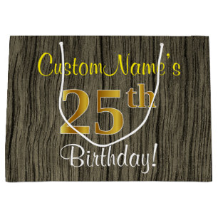 Faux Wood Kijk, Faux Gold 25th Birthday + Name Groot Cadeauzakje