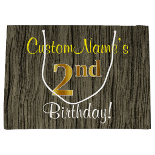 Faux Wood Kijk, Faux Gold 2nd Birthday + Naam Large Cadeauzakje
