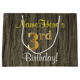 Faux Wood Kijk, Faux Gold 3rd Birthday + Naam Groot Cadeauzakje