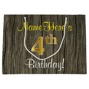 Faux Wood Kijk, Faux Gold 4th Birthday + naam Groot Cadeauzakje