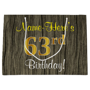 Faux Wood Kijk, Faux Gold 63rd Birthday + Naam Groot Cadeauzakje