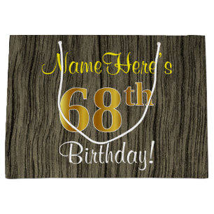 Faux Wood Kijk, Faux Gold 68th Birthday + Naam Large Cadeauzakje